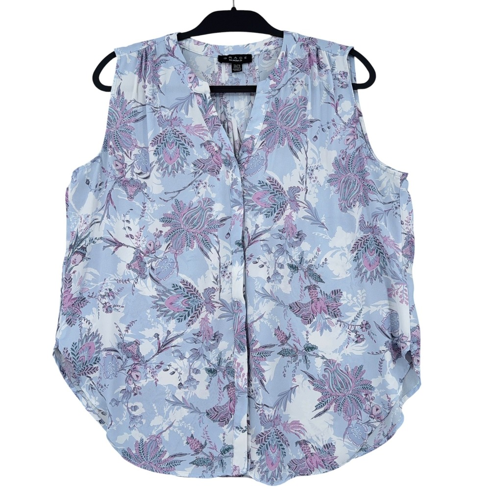 Grace The Perfect Fit Sleeveless Blouse Women XL Polyester Blue Purple Floral